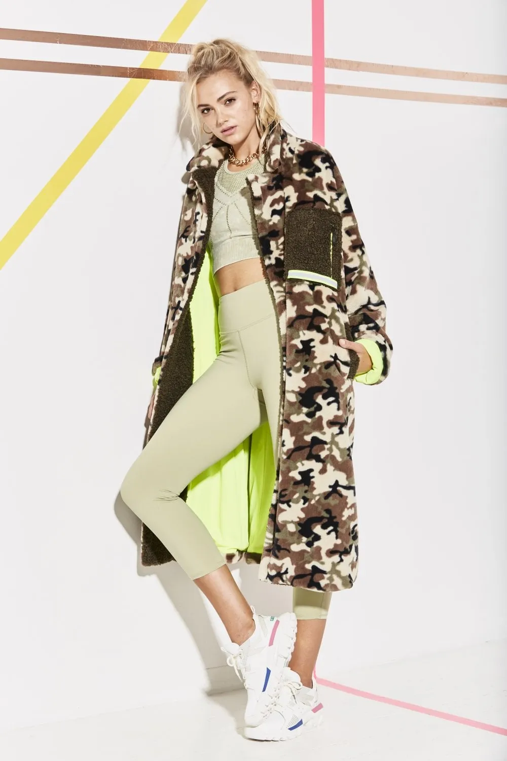 Jayley Full Length Camo Faux Fur Jacket