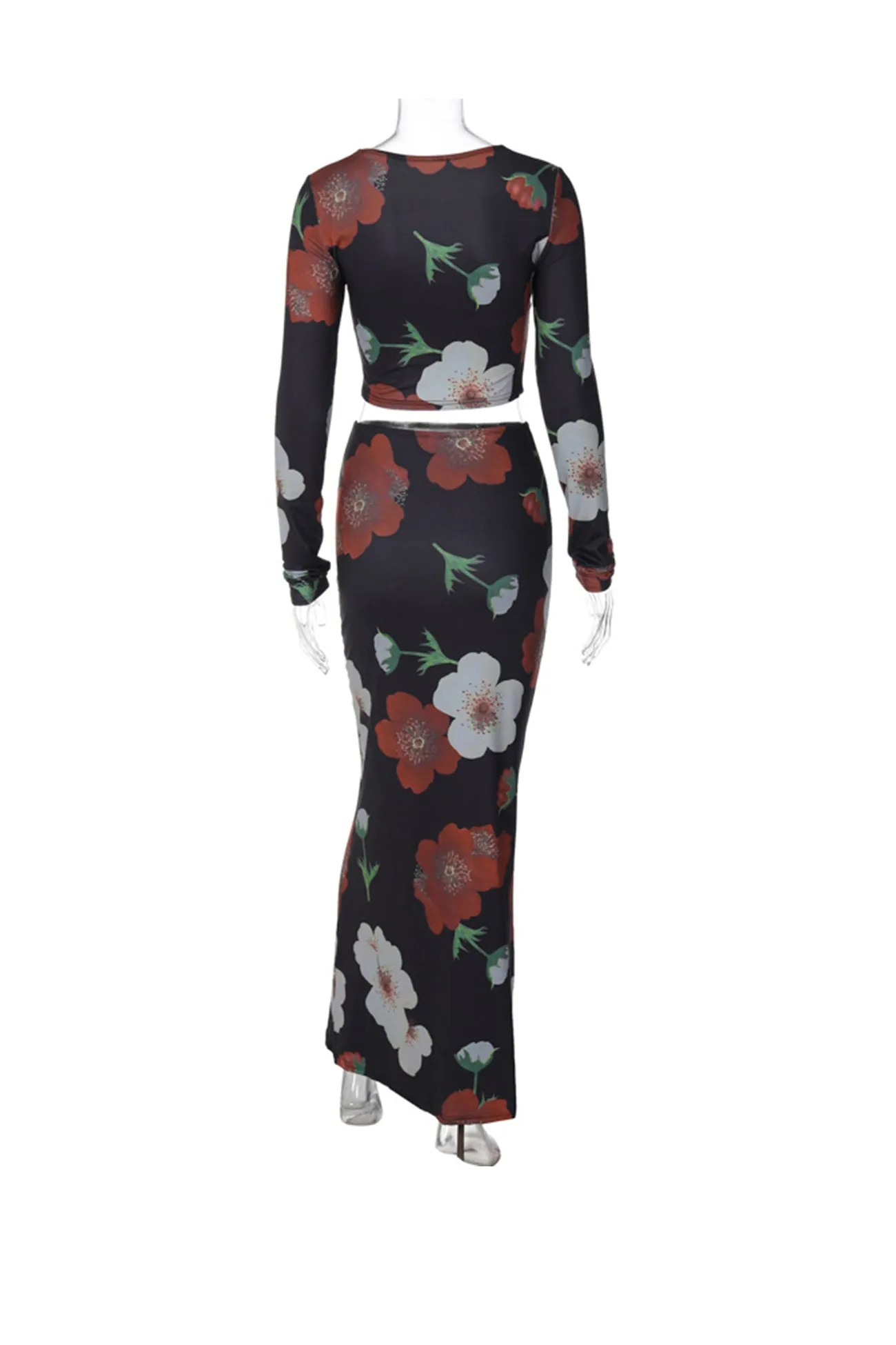 Joskaa Floral Print Crop Top Midi Skirt Suits