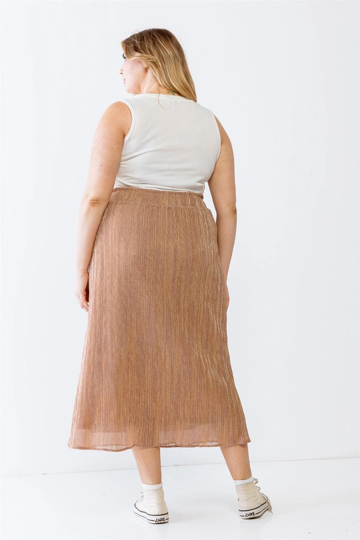 Junior Plus Rose & Gold Shiny String Elasticized High Waist Midi Skirt /2-2-1