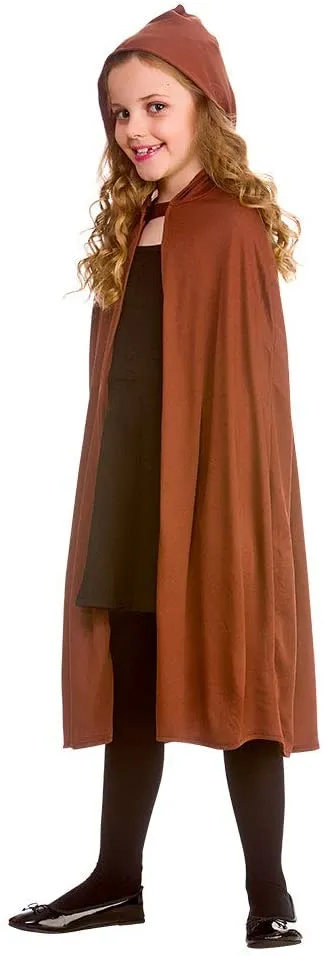 Kids Brown Hooded Cape Wizard Jedi Cloak Fancy Dress Costume