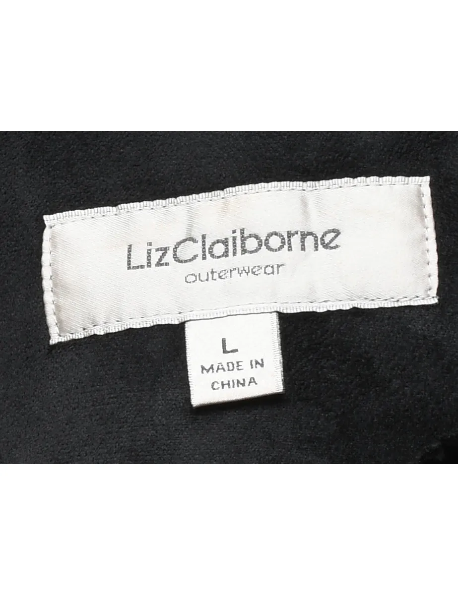 Liz Claiborne Black Zip-Front Faux Shearling Lined Jacket - L