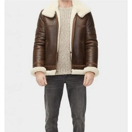 Men’s Aviator Sheepskin Shearling Leather Jacket