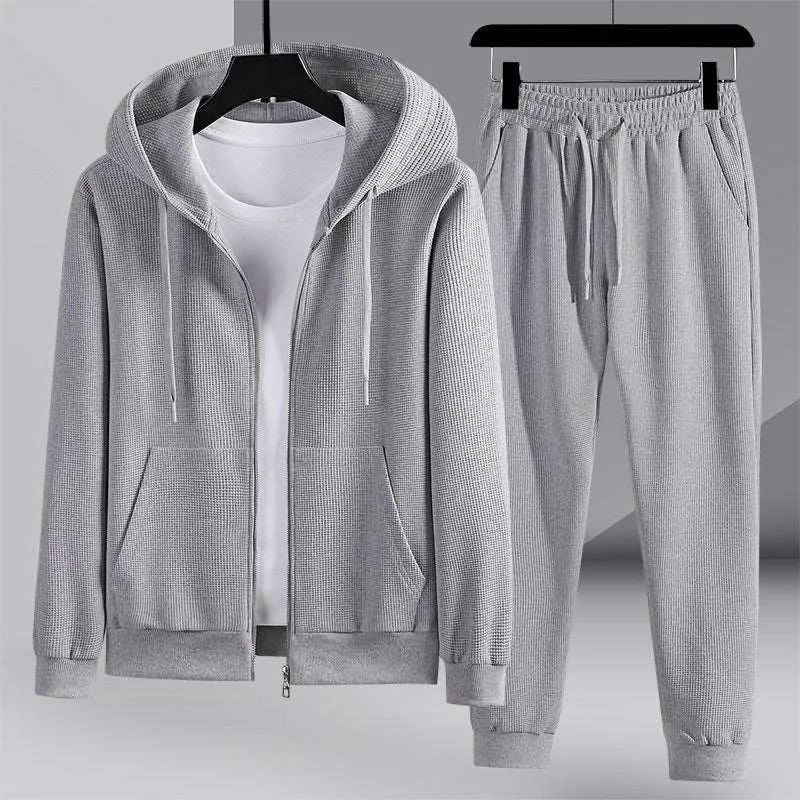 Men's Casual Hooded Zip-up jacket and Sweatpants Sportswear Set