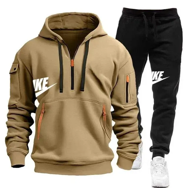 Men's Casual Jogger Sportswear Set – Multi-Pocket Hoodie & Sweatpants