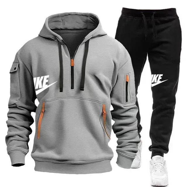 Men's Casual Jogger Sportswear Set – Multi-Pocket Hoodie & Sweatpants