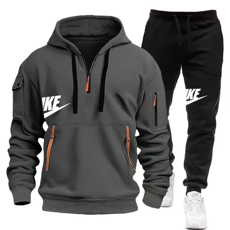 Men's Casual Jogger Sportswear Set – Multi-Pocket Hoodie & Sweatpants