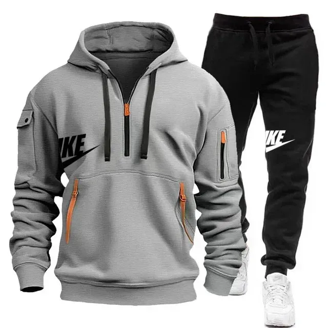 Men's Casual Jogger Sportswear Set – Multi-Pocket Hoodie & Sweatpants