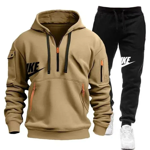 Men's Casual Jogger Sportswear Set – Multi-Pocket Hoodie & Sweatpants