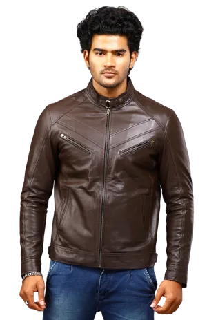 MENS LEATHER JACKET 41005 (BROWN)