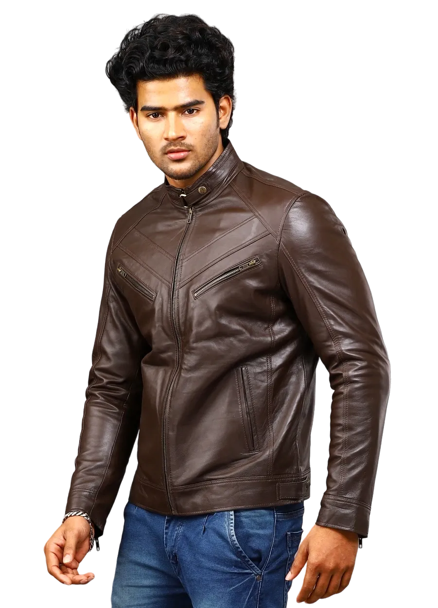 MENS LEATHER JACKET 41005 (BROWN)