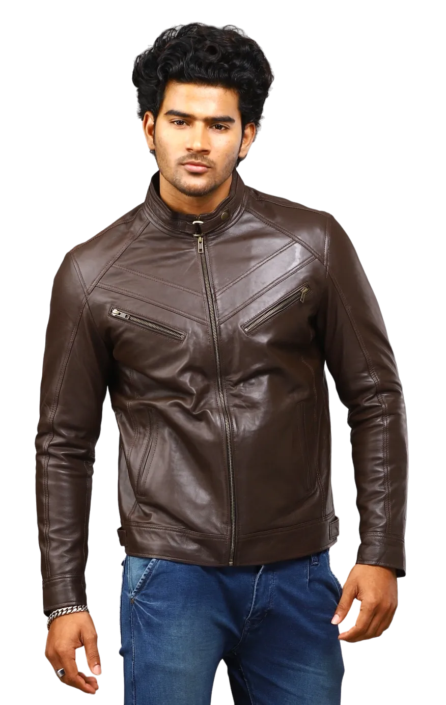 MENS LEATHER JACKET 41005 (BROWN)