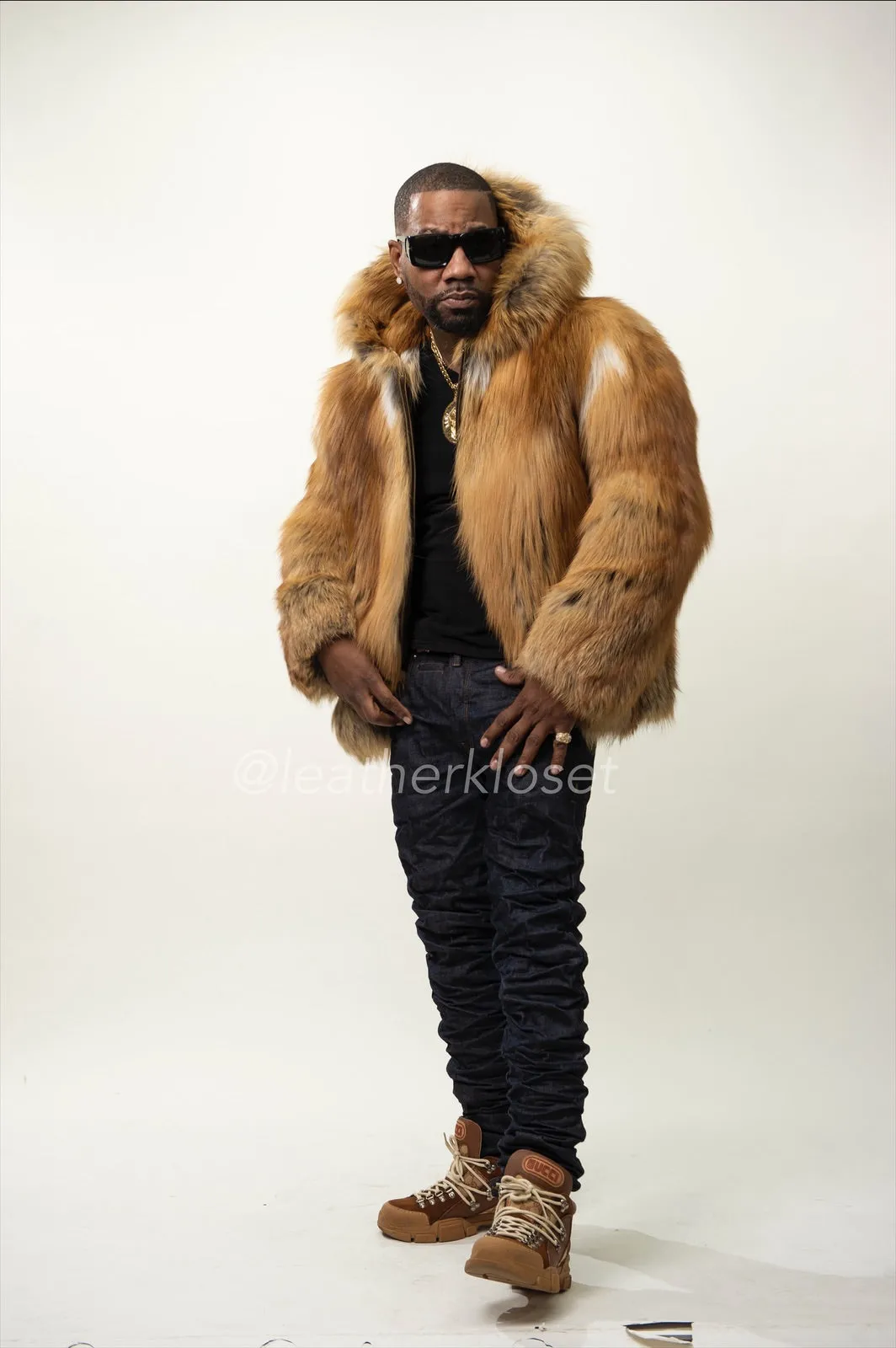 Men's Red Fox Fox Fur Bomber Jacket