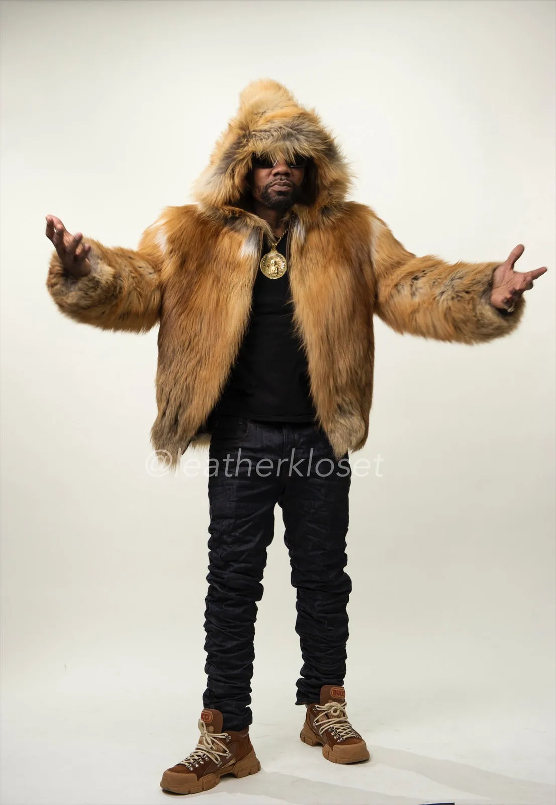 Men's Red Fox Fox Fur Bomber Jacket