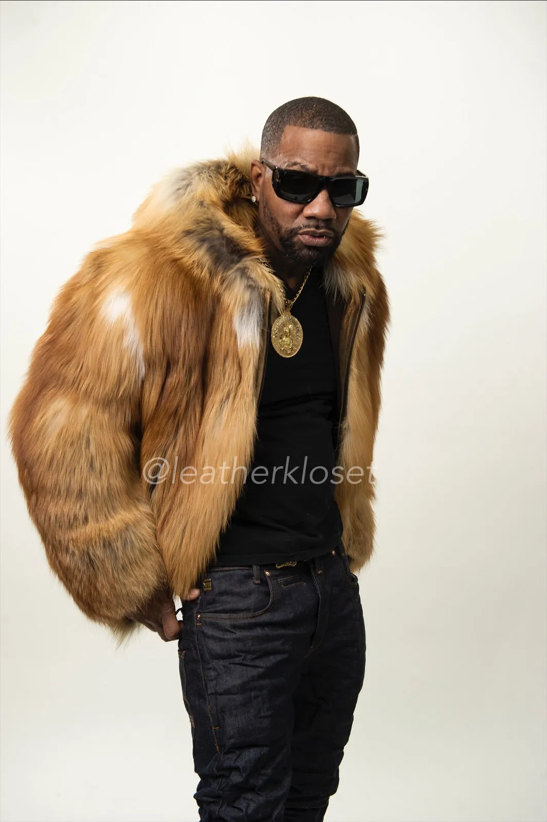 Men's Red Fox Fox Fur Bomber Jacket