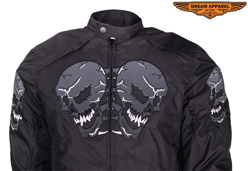 Mens Textile Racer Jacket With Reflective Skulls