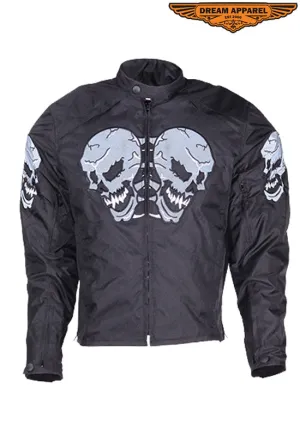 Mens Textile Racer Jacket With Reflective Skulls