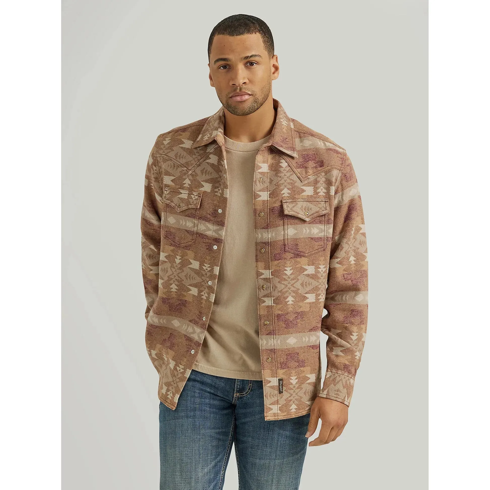 Men's Wrangler Retro Premium Jacquard Snap Shirt Jacket - Sand