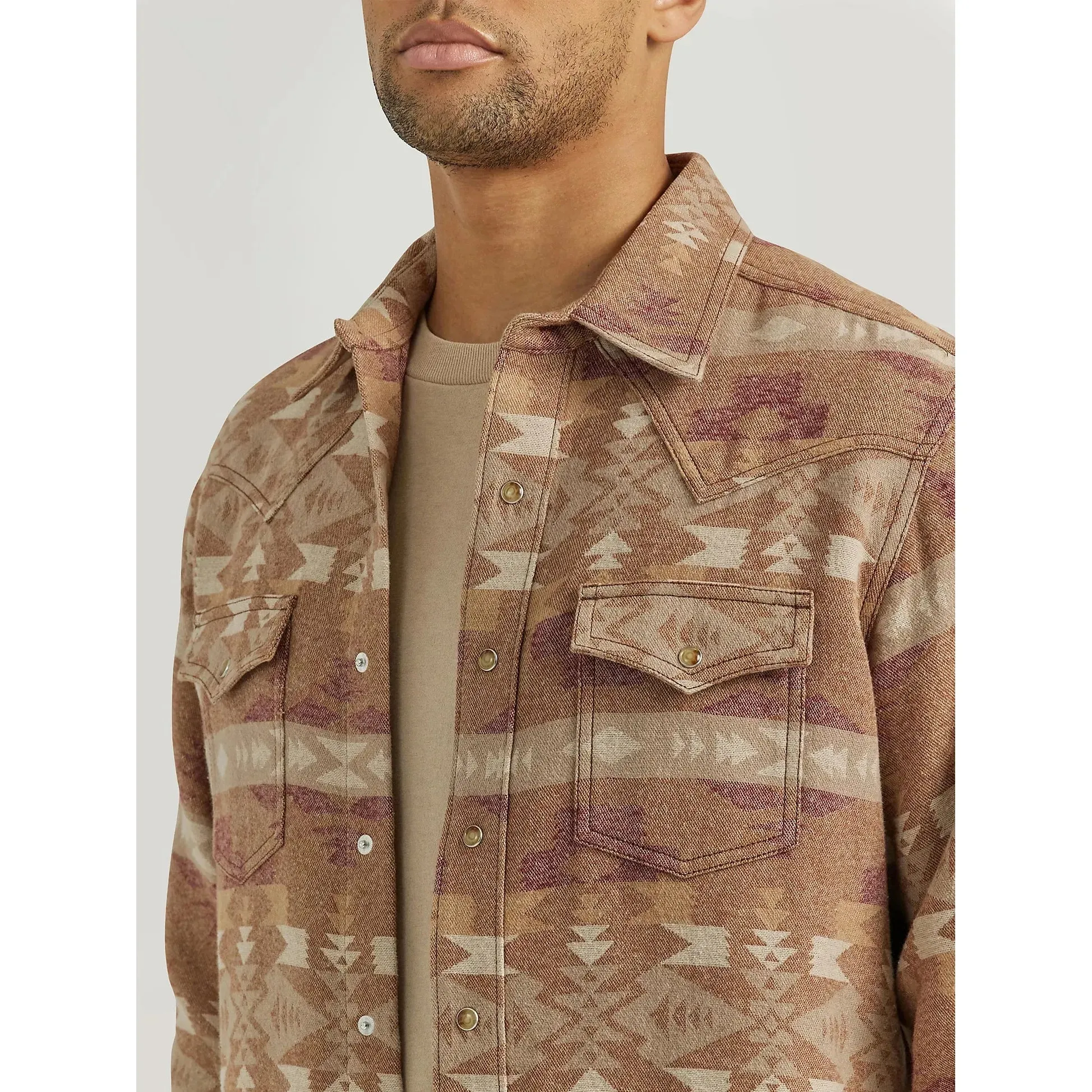 Men's Wrangler Retro Premium Jacquard Snap Shirt Jacket - Sand