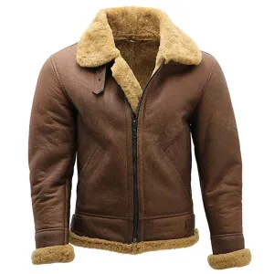 Men's WWII Aviator Brown Shearling Bomber Jacket