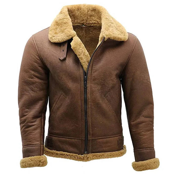 Men's WWII Aviator Brown Shearling Bomber Jacket