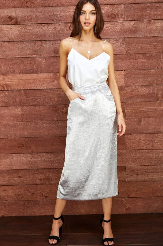 Metallic Maxi Skirt (Silver)