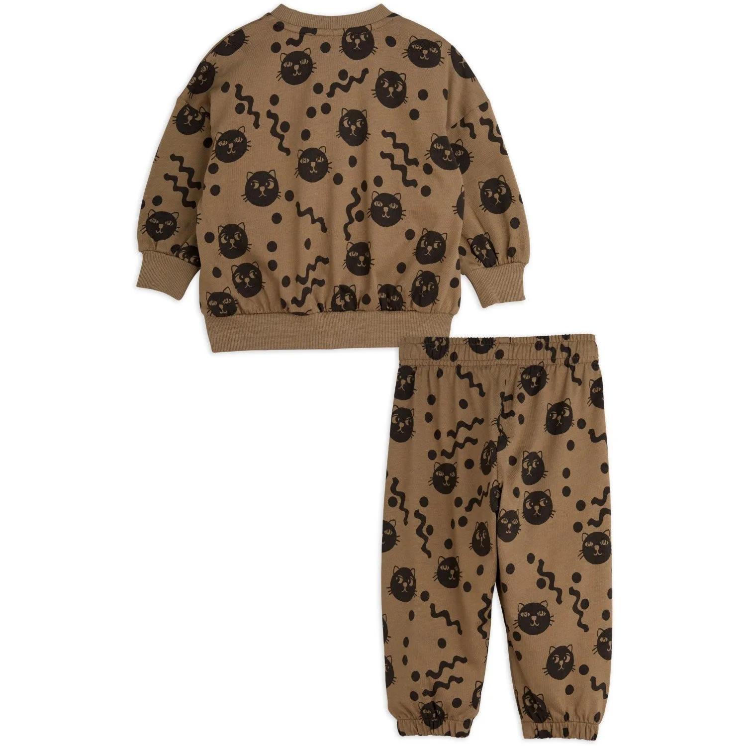 Mini Rodini Brown Squiggly Cats AOP Baby Set