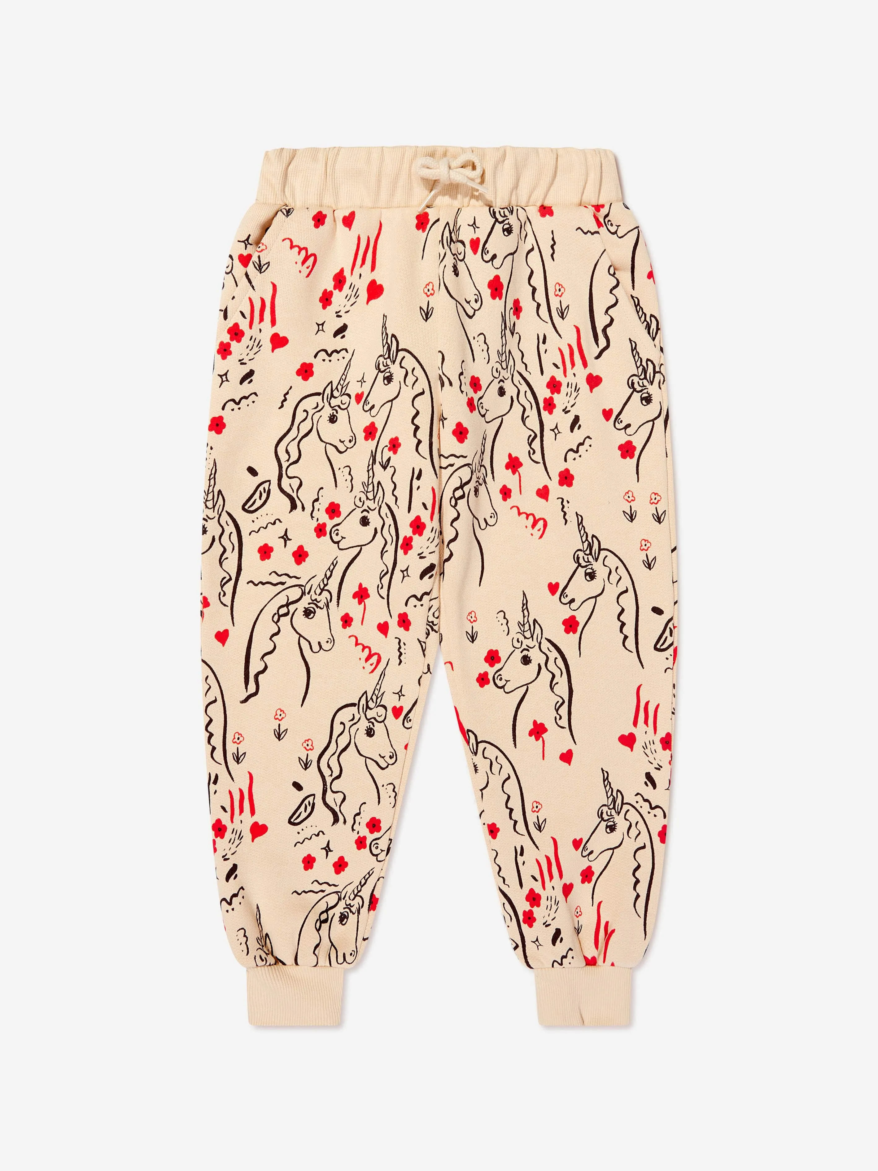 Mini Rodini Girls Organic Cotton Unicorn Sweatpants in Yellow