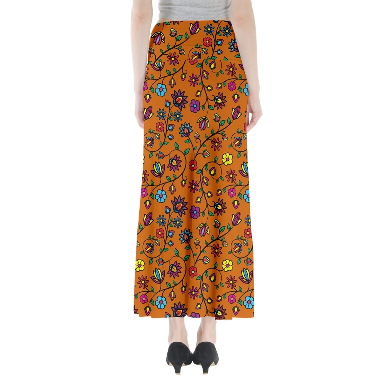 Nature's Nexus  Orange Full Length Maxi Skirt