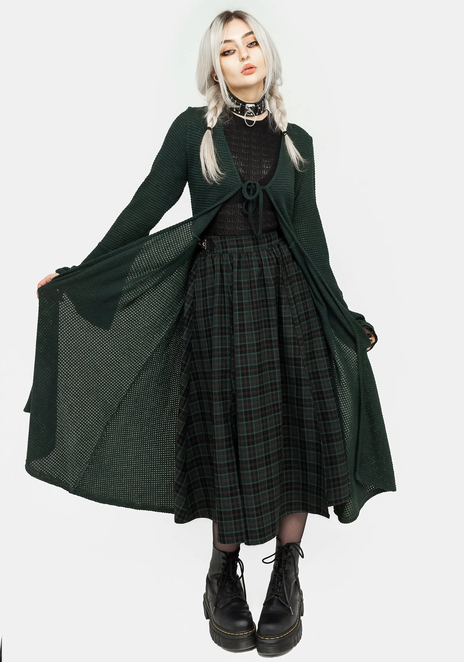 Nightingale Buckled Check Midi Skirt