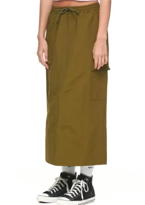 Nylon Cargo Midi Skirt Green