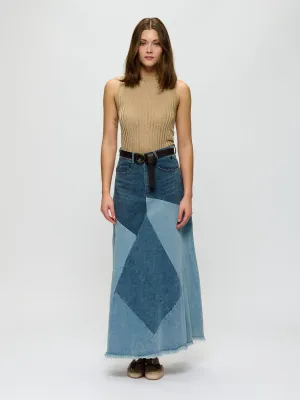 Patchwork Denim Skirt