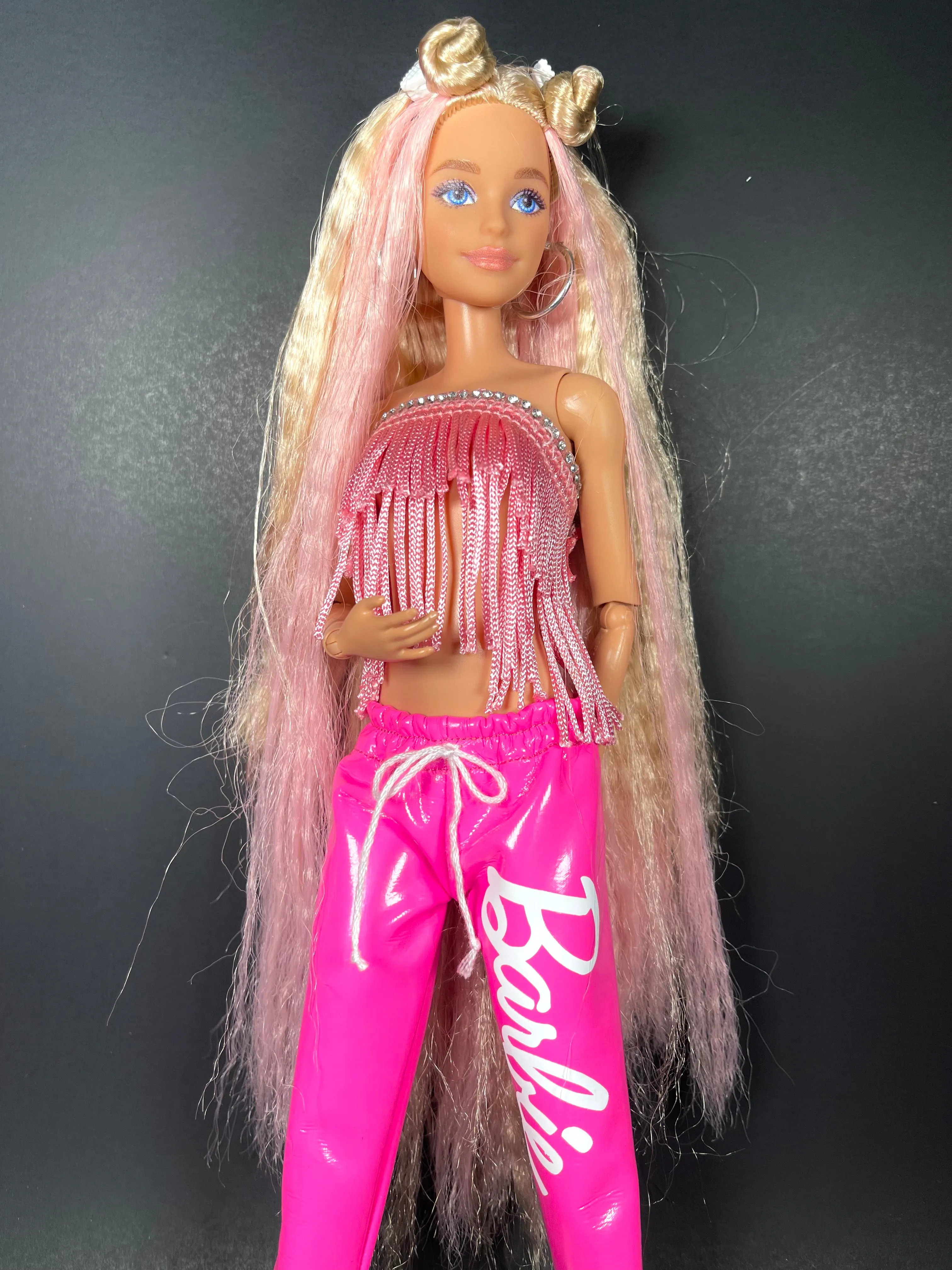 Pink pleather sweatpants for fashion doll 1.6 scale doll clothes