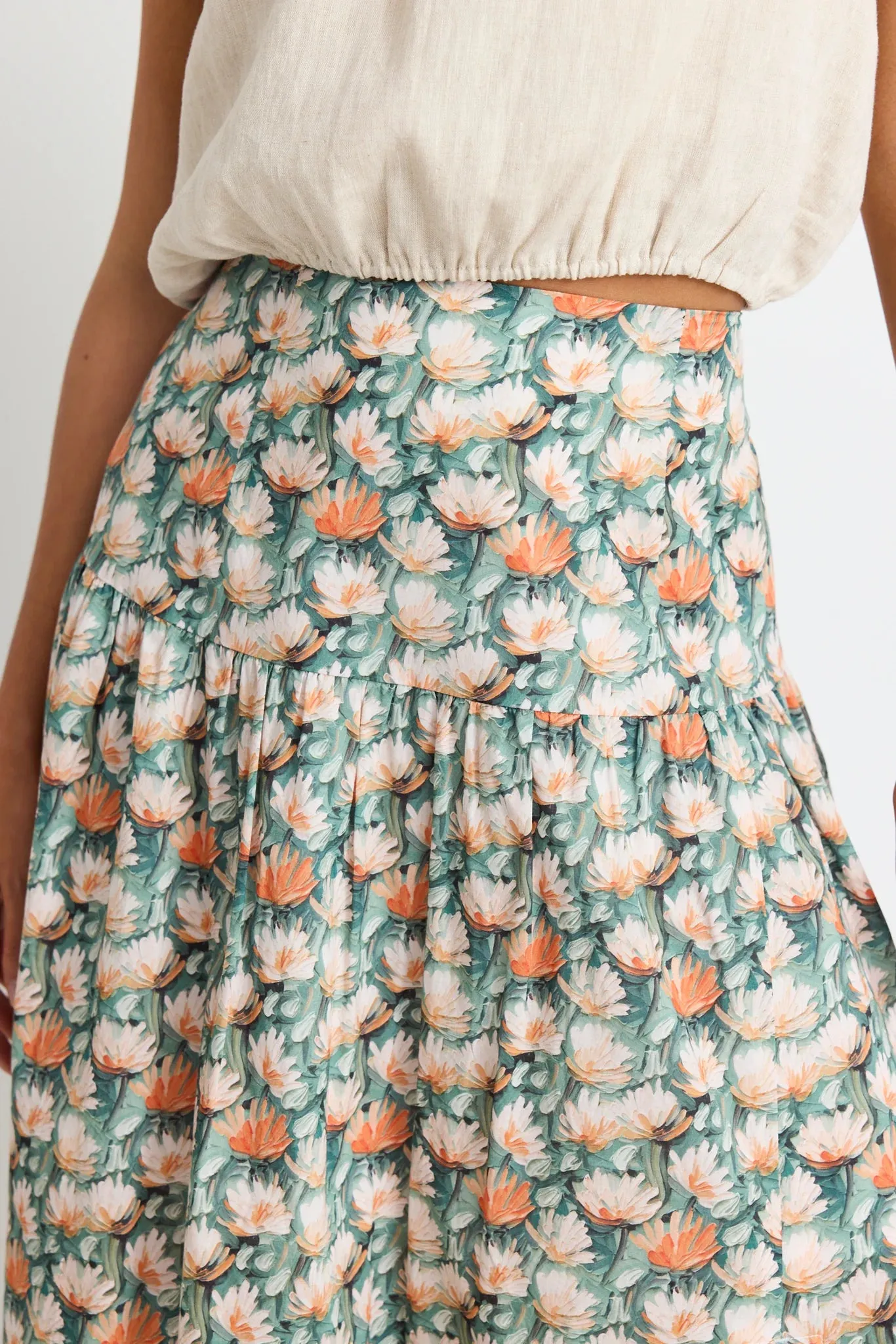 Pisces Peach Lily Tiered Split Front Maxi Skirt - Peach Lily