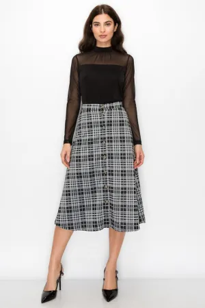 Plaid Midi Skirt in Black