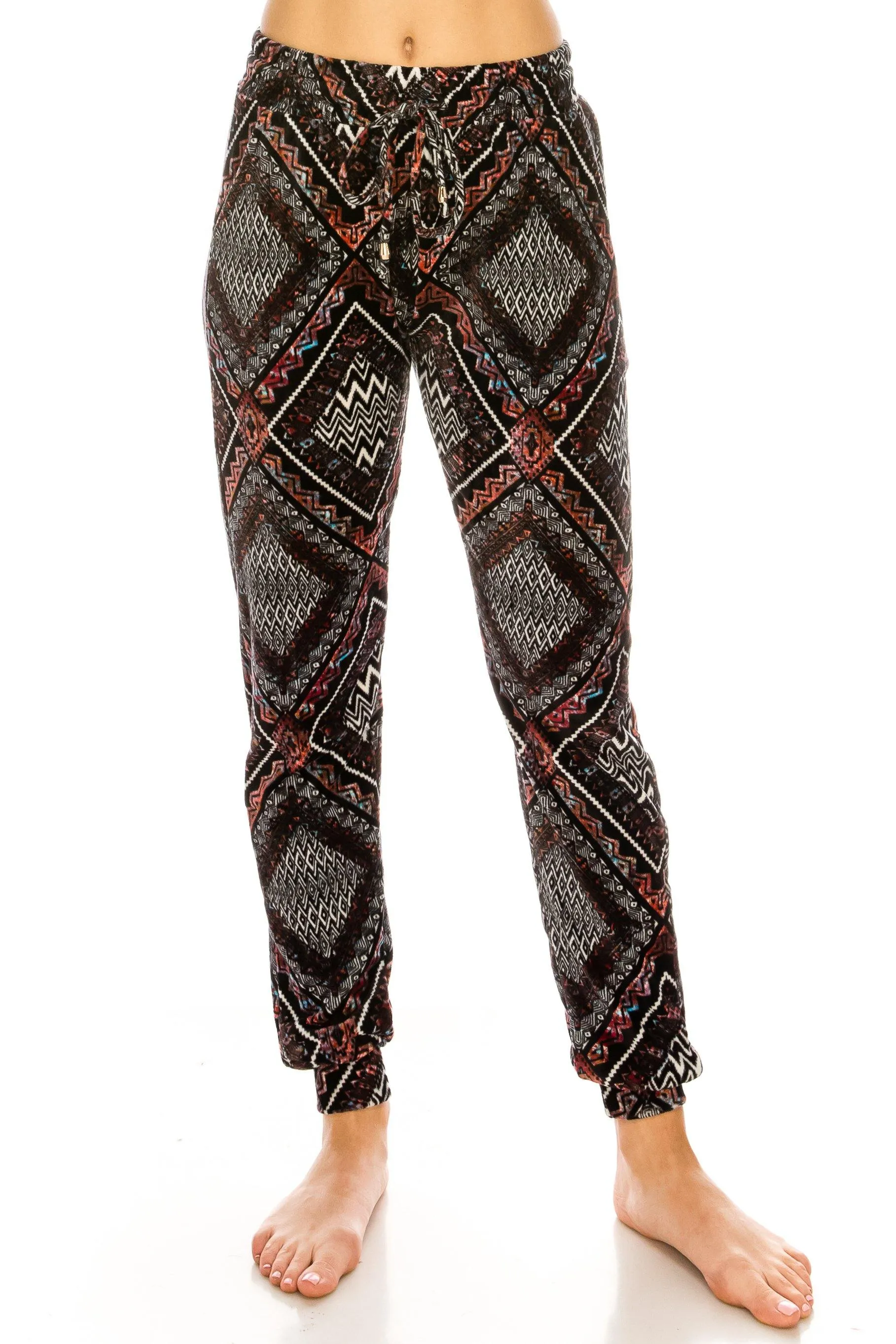 Print Design Velvet Jogger Pants - Warm Winter Sweatpant Joggers