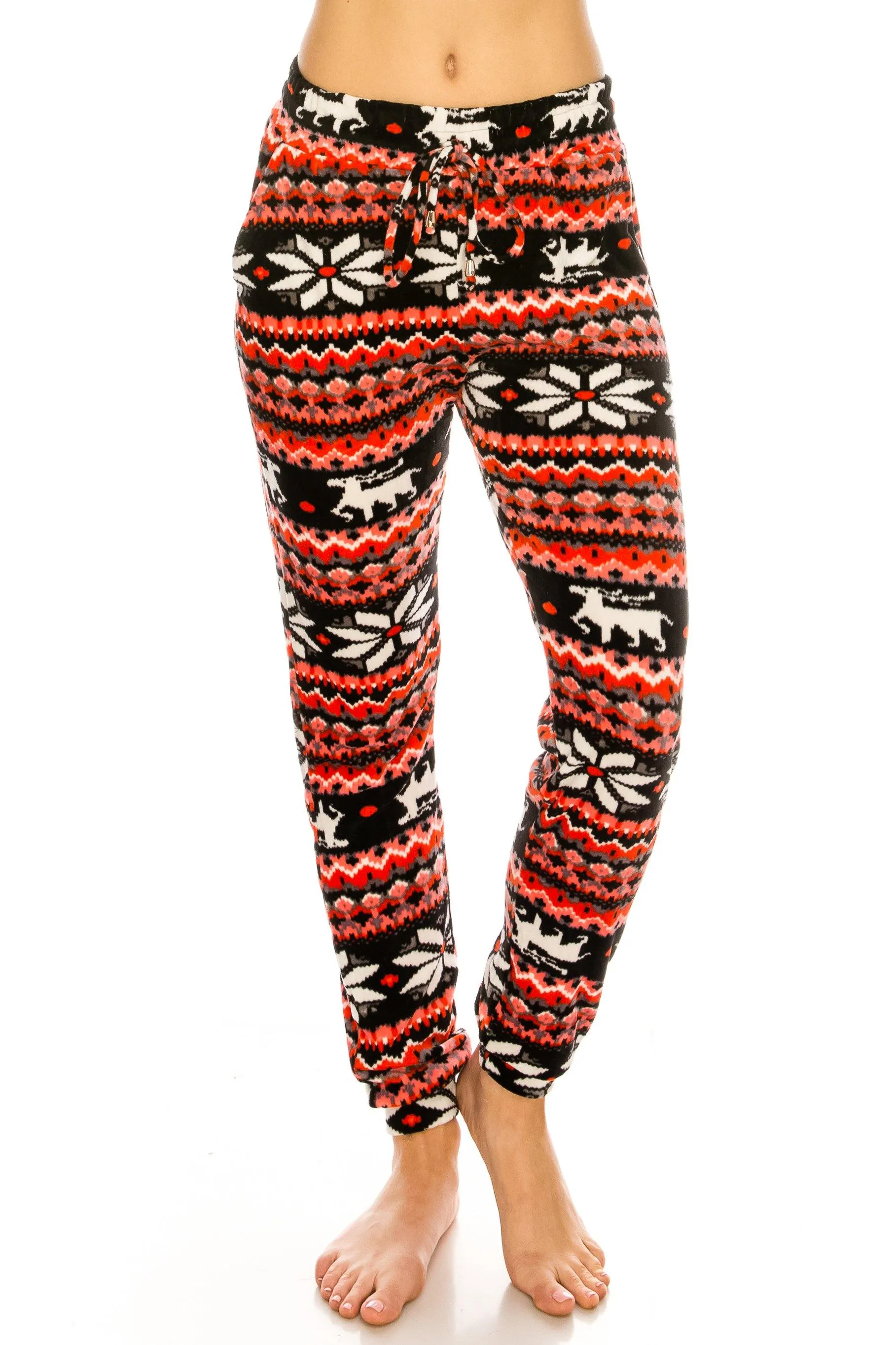 Print Design Velvet Jogger Pants - Warm Winter Sweatpant Joggers