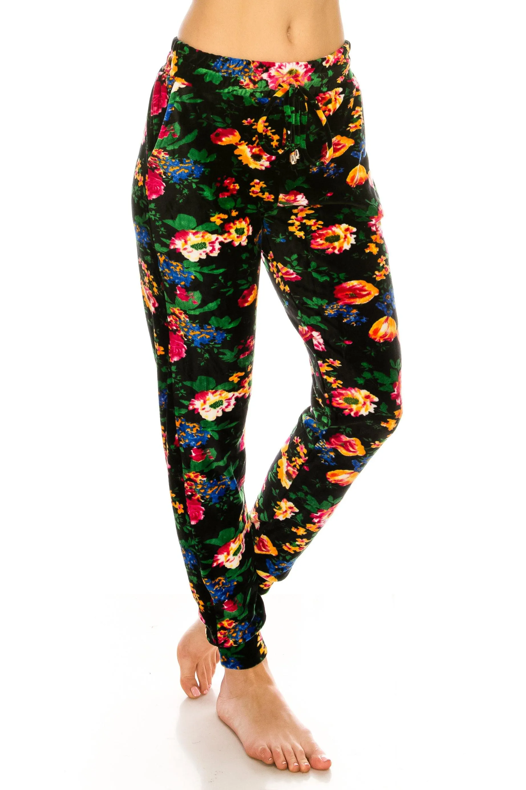 Print Design Velvet Jogger Pants - Warm Winter Sweatpant Joggers