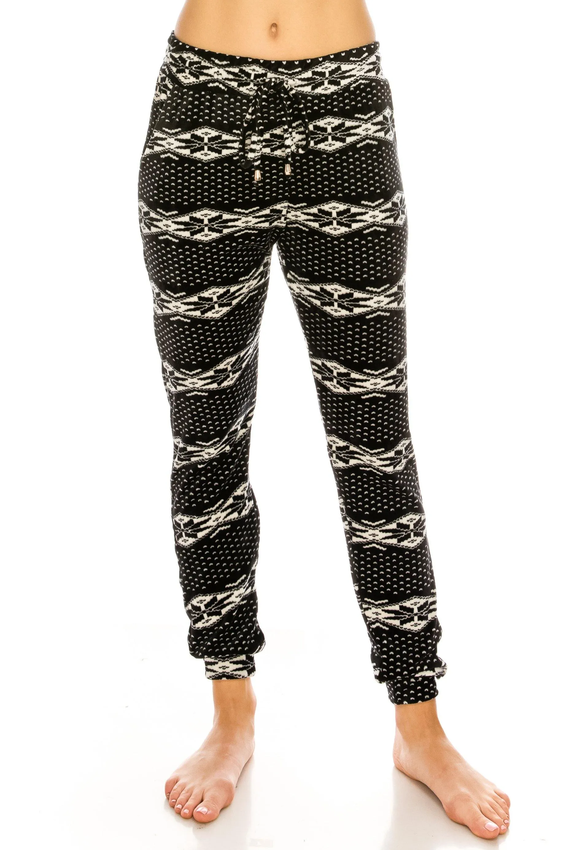 Print Design Velvet Jogger Pants - Warm Winter Sweatpant Joggers