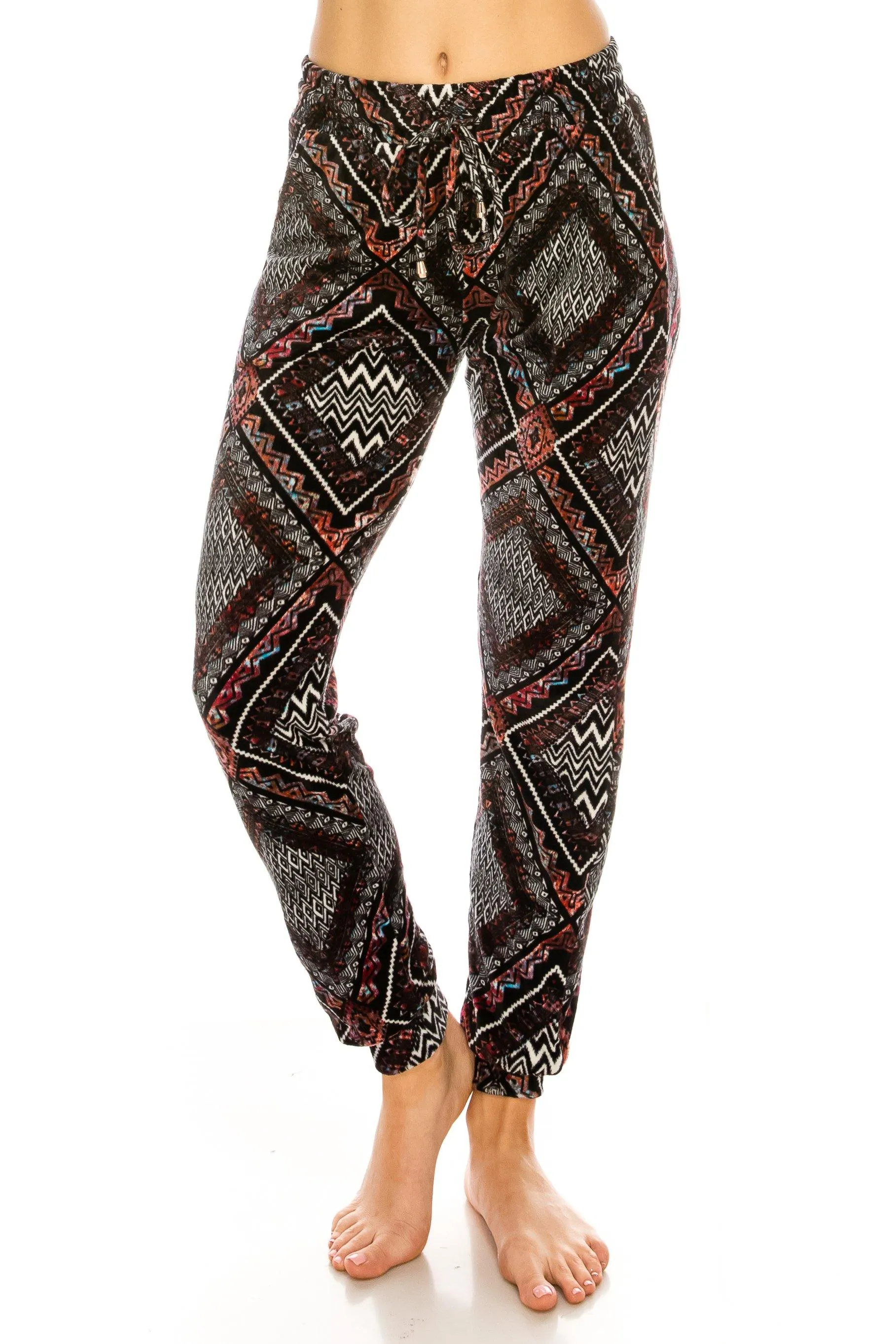 Print Design Velvet Jogger Pants - Warm Winter Sweatpant Joggers