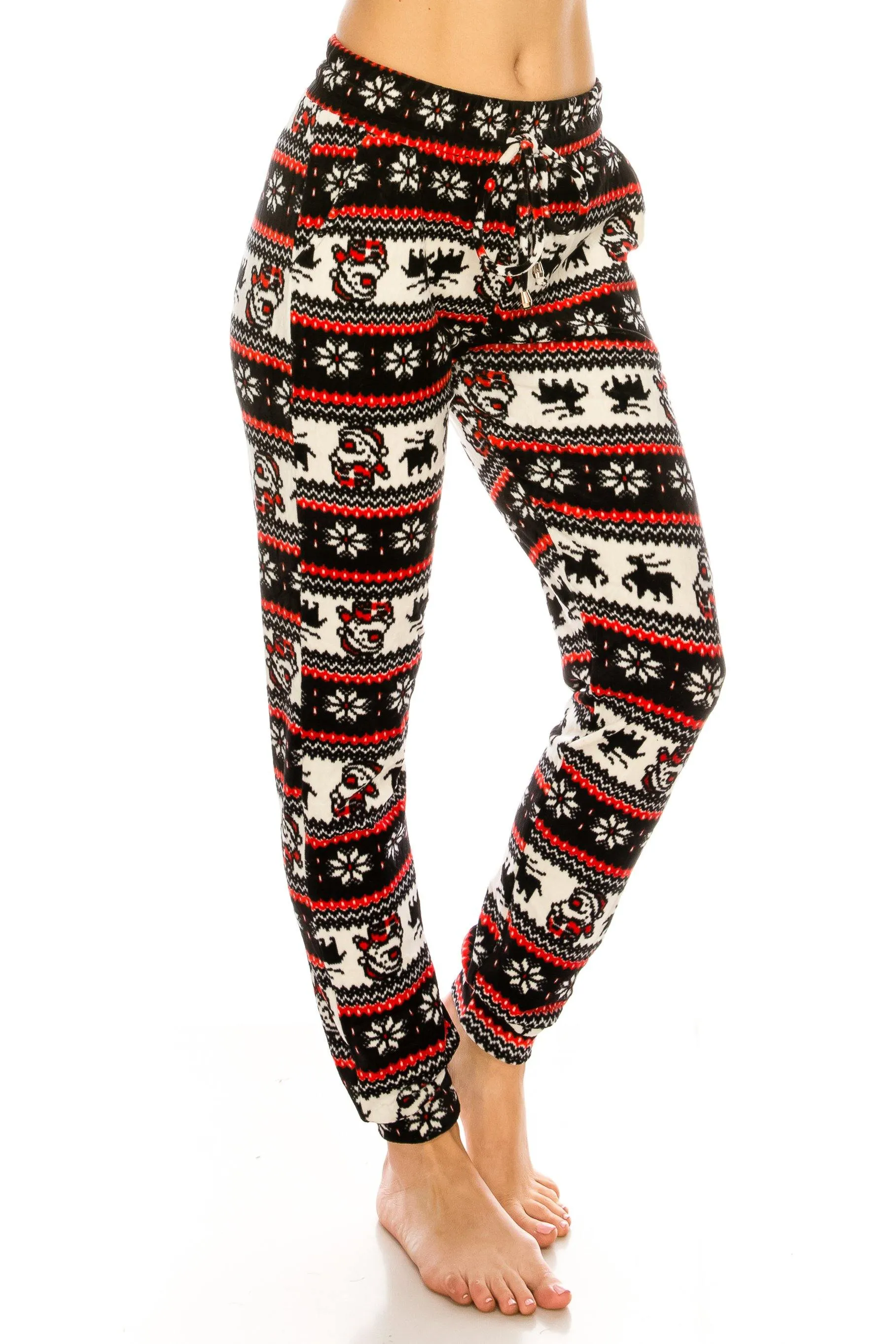 Print Design Velvet Jogger Pants - Warm Winter Sweatpant Joggers