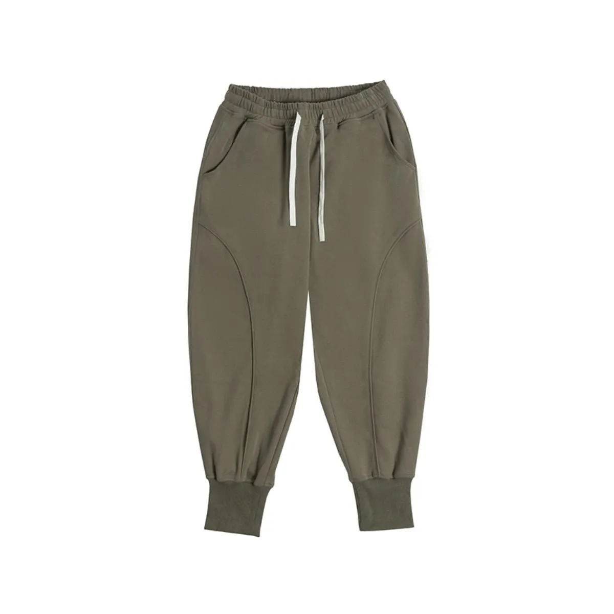 Raised-seam Heavyweight Drawstring-waist Brown Sweatpants