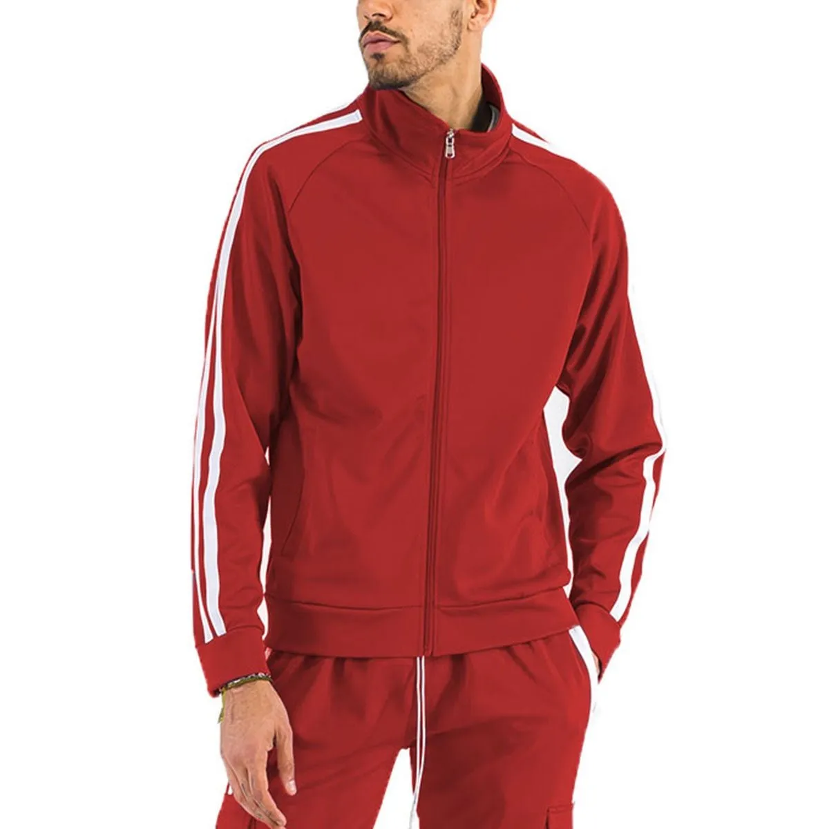 Red & White Two-Stripe Track Jacket