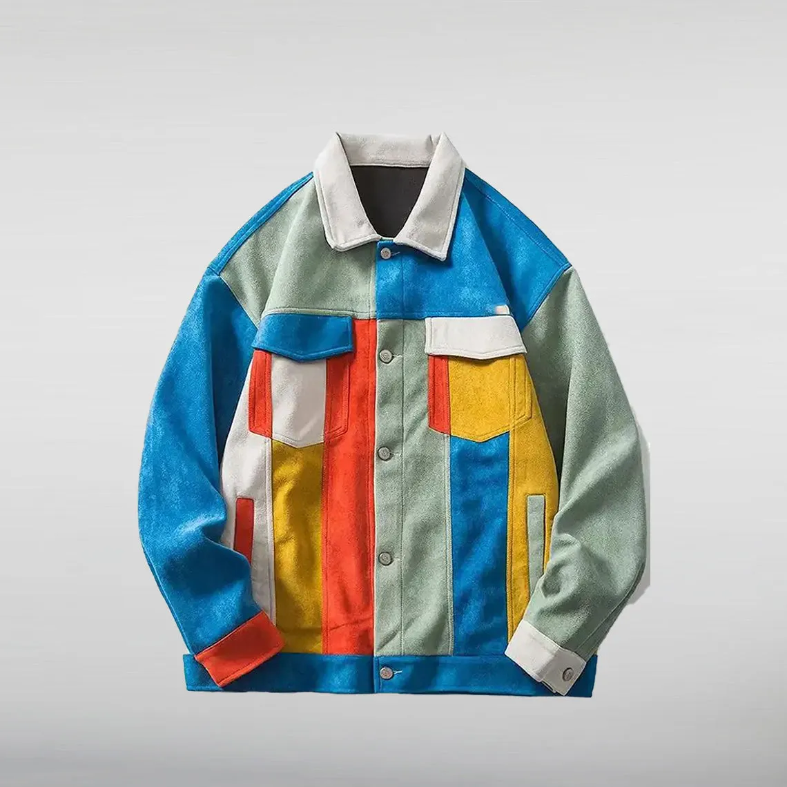 Retro Patchwork Multi-Pocket Varsity Jacket