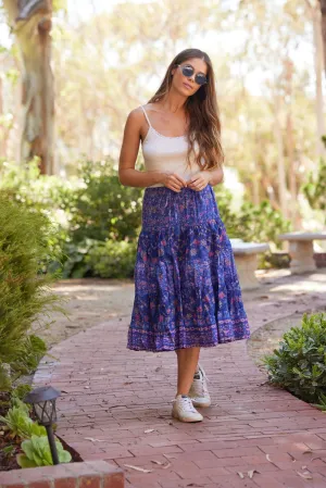 Rosa Printed Midi Skirt Indigo