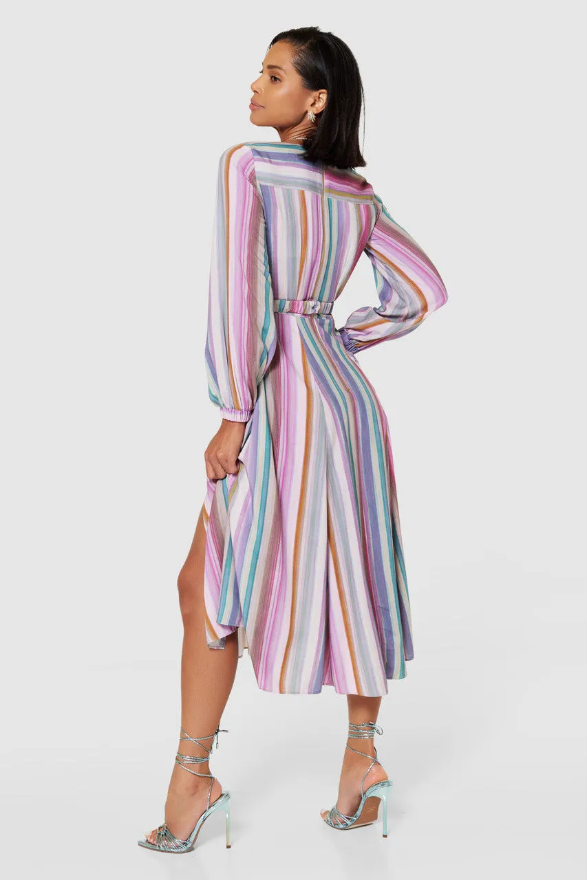 SHAUNA MIDI WRAP DRESS (PINK STRIPE)