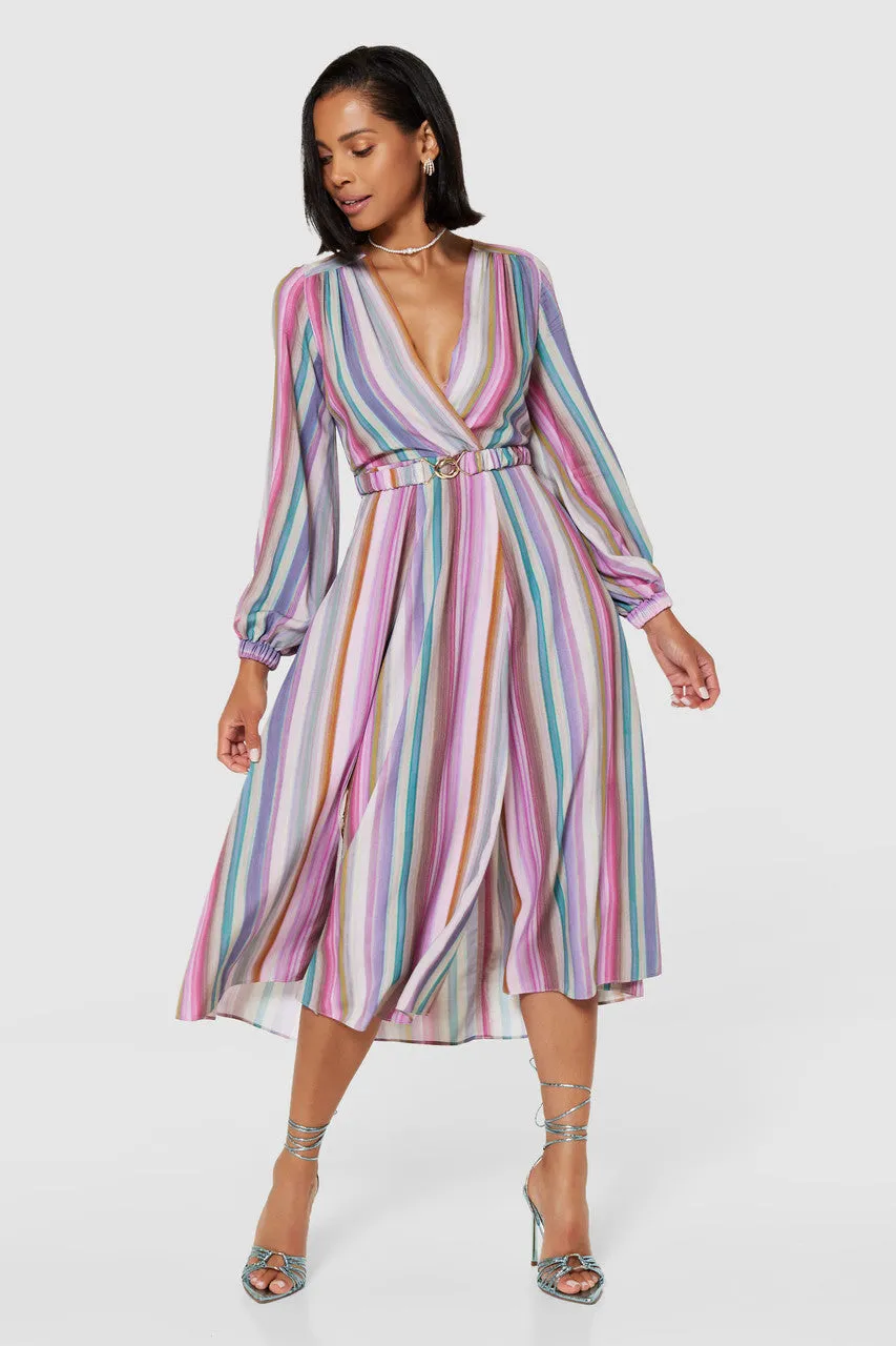 SHAUNA MIDI WRAP DRESS (PINK STRIPE)