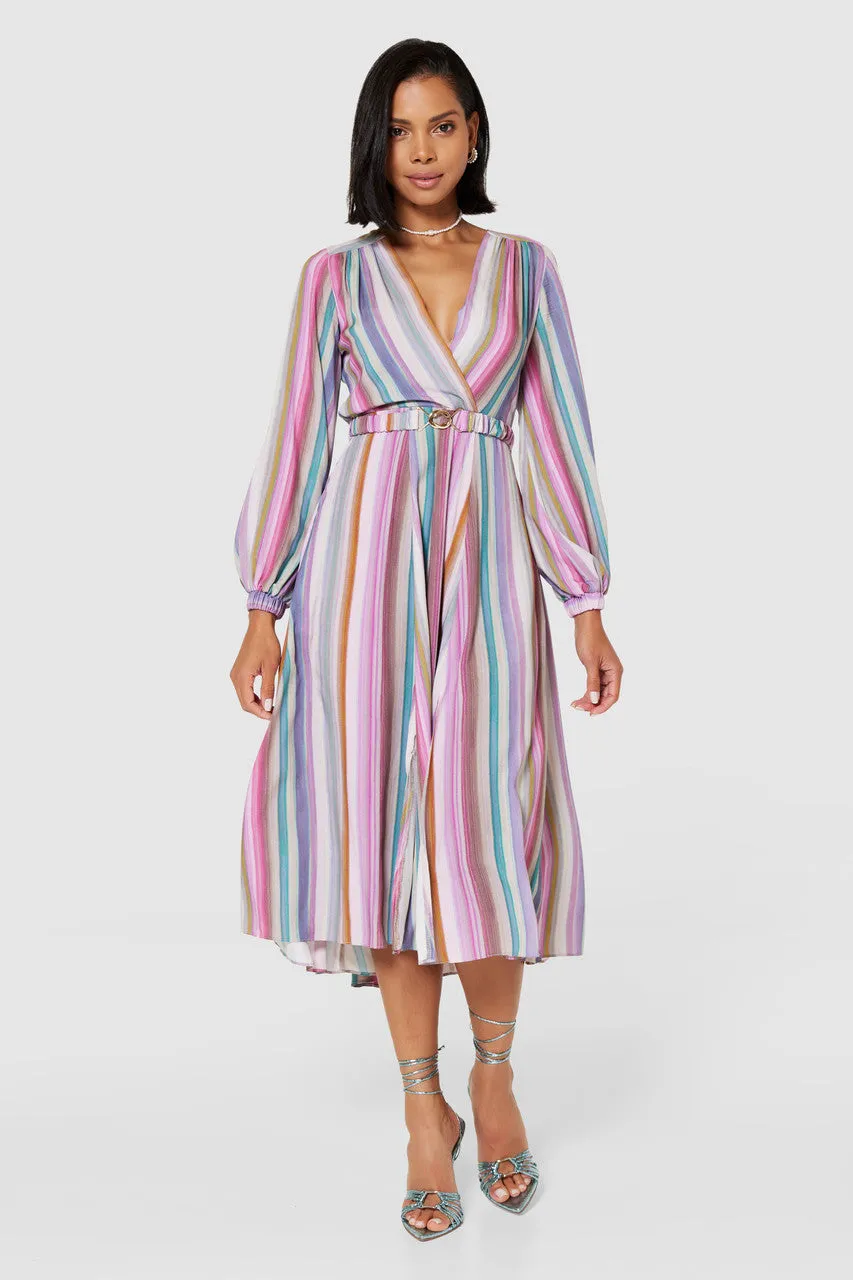 SHAUNA MIDI WRAP DRESS (PINK STRIPE)