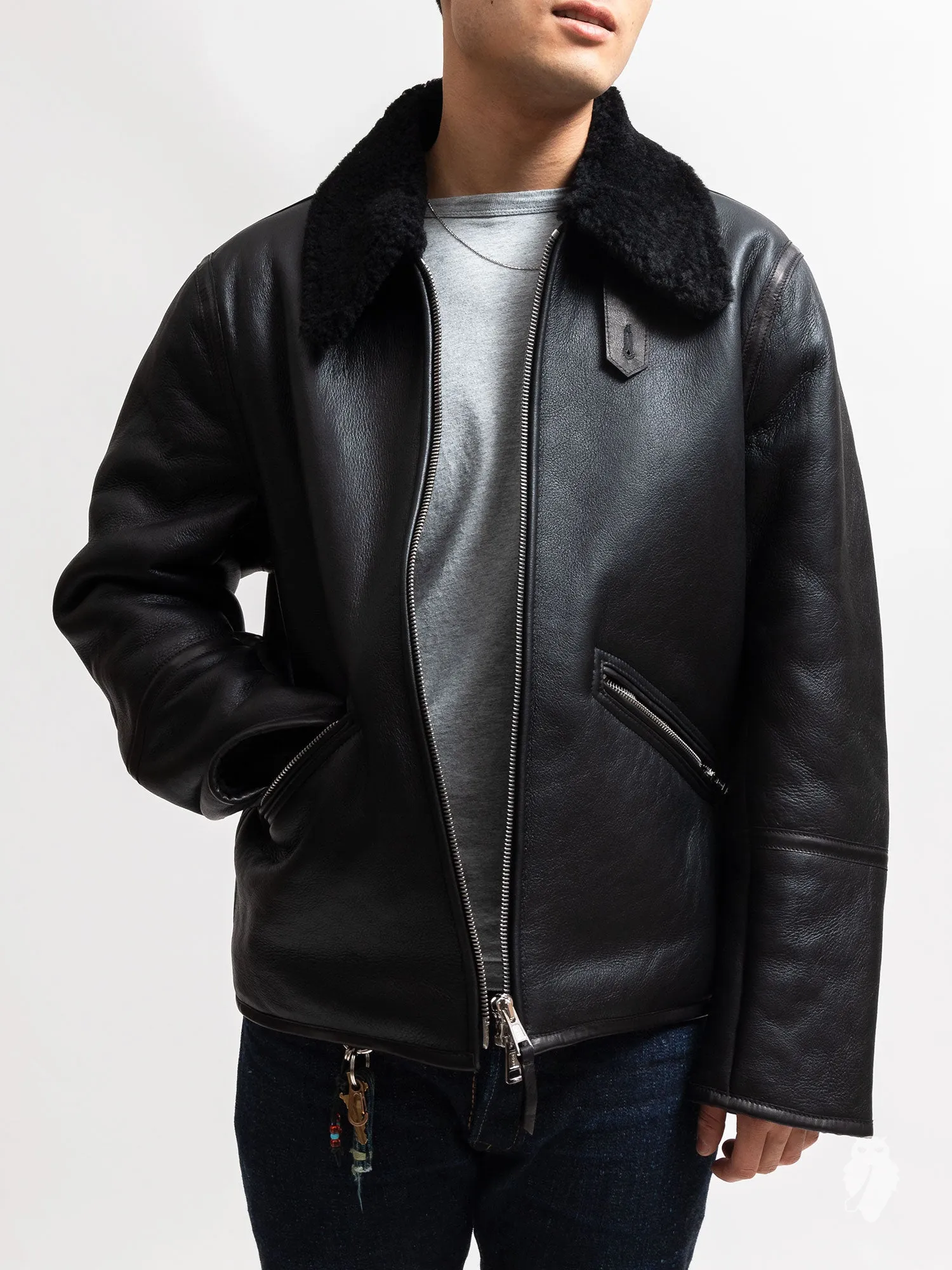 Shearling Flight Jacket in Black