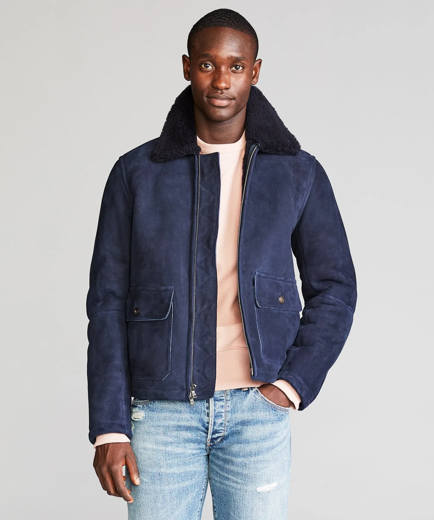 Shearling Flight Jacket in Navy