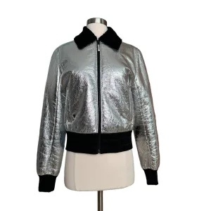 Silver Leather & Shearling Jacket - M